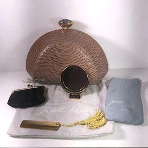 Judith Leiber Vintage snake skin leather Quartz Clasp Clutch Purse.